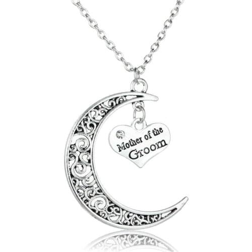 Mother Of Groom Retro Style Moon Crystal Heart Pendant Necklace Wedding Jewelry Family Mom Gifts For Mothers Day Necklaces Gift