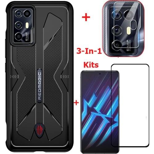 Full Tempered Glass + Luxury Soft Silicone Carbon Fiber Protection Cover Shockproof Case For Nubia Red Magic 6 Pro Bumper Case