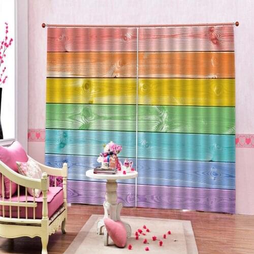 Custom Colorful Wood Block Photo Art Fabric Window Curtains For Living room bedroom Home Indoor Decor Curtain