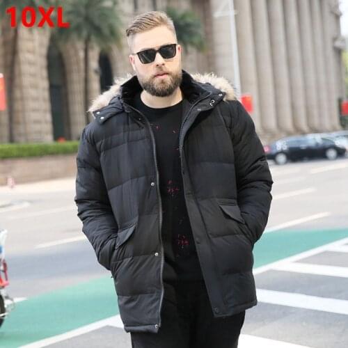 Winter white duck down jacket mens long coat large size winter mens fur collar down jacket oversized 7XL 8XL 9XL 10XL 6XL 5XL