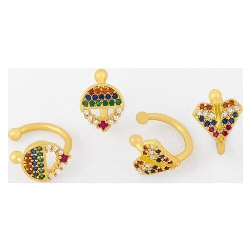Multicolor Brass micro pave cz zircon cubic zirconia Ear clip cuff Earrings no piercing copper gold plated crystal yfg3