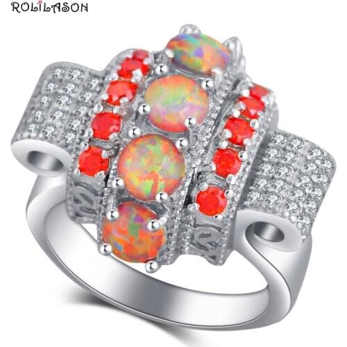 ROLILASON Luxury Sparkling Flower Style Brown Fire Opal 925 Silver Zircon Fashion Jewelry Ring USA Sz #5#6#7#8#9#10 OR895