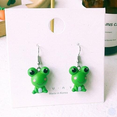 Ins Creative Funny Green Frog Resin Drop Earrings for Women Cute Frog Cartoon Dangle Earring Children Personality Jewelry Gift