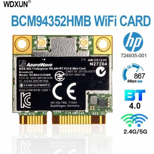 Para hp broadcom bcm94352hmb 4352 AW-CE123H wifi + bluetooth bt 4.0 867 mbps cartão 802.11ac sps 724935-001