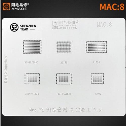 AMAOE Stencil MAC:8 MAC8 For MAC Wifi IC A2159 A1989 1990 A1932 A1706 2015-A1534 2016-A1534 Reballing Stencil Welding Template