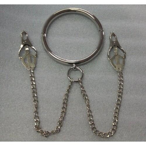 Top Quality Adult Games Female Cervical Collar with Nipple Clamp,Metal Collar+Breast Clip,Nipple Clip,Breast Clamp,Sex Toys 567