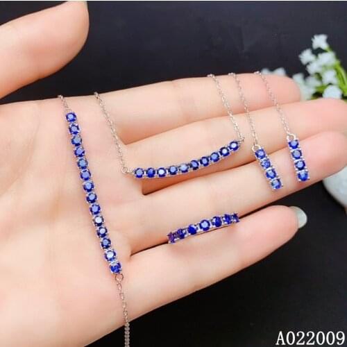 KJJEAXCMY fine jewelry 925 sterling silver inlaid natural sapphire ring pendant earring bracelet luxury girl suit support test