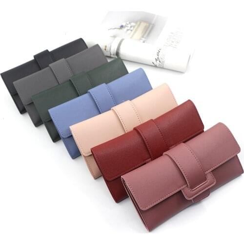 Women Long Korean Buckle Simple Wallets Female Three-fold Clutch Bag Coin Purses Ladies Drawstring Multi-card Pocket Card Bag