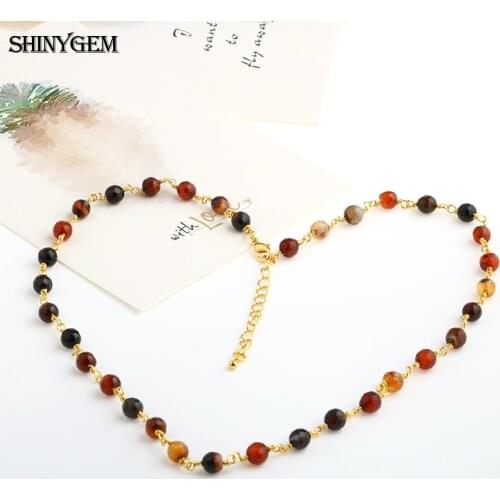ShinyGem Fashion 6mm Natural Handmade Cut Rhinestone Agates Necklace Stone Multi Colors Gold Plating Chain Necklaces For Women