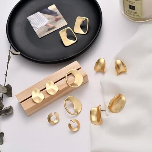 Korean Style Irregular Earrings for Women Aesthetic Dumb Gold Round Square Earings Fashion Jewelry Accessorie Kolczyki