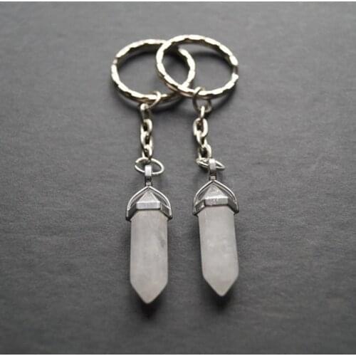 1Pc Vintage Natural Stone Keychain Quartz Stone Pendant Crystal Key Chains Rings Women Fashion Jewely Accessories Hot Sale