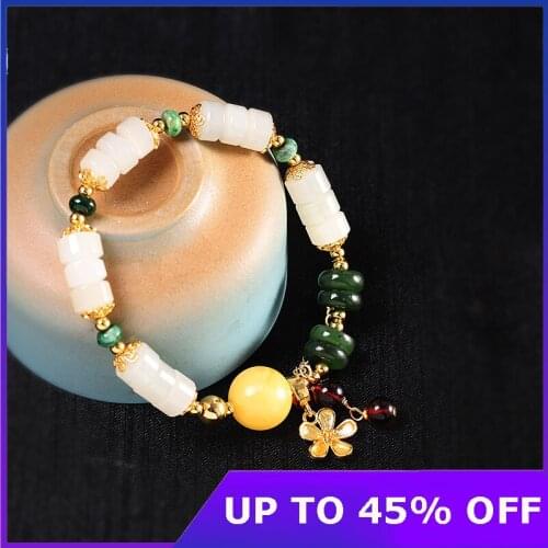 2021 Elastic Rope Free Size for All Multi Gemstones Bracelets for Women Natural Jade Jasper Amber Bracelets 925 Silver Jewelry