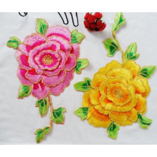 28*18 cm 3D Peony Embroidered Flower Applique Iron On Patches For Clothes Jeans DIY Accessory