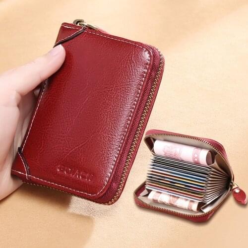 Card bag ladies genuine leather leather retro fashion trend multi-card anti-degaussing small card bag zipper ultra-thin drivers