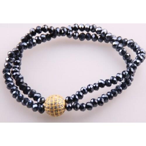 Hot Sale Free Shipping double row 4mm facet blue crystal glass beads with Micro Zircon ball charm bracelet