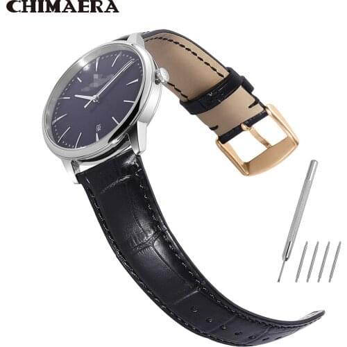 CHIMAERA Leather Strap 14 15 16 18 19 20 21 22 24mm Gold Buckle Black Brown Watch band Alligator Grain Bracelet for Tissot
