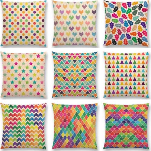 Colorful Flowers Leaves Dots Stars Lovely Geometric Pattern Pastel Triangles Diamond Rainbow Cushion Cover Sofa Pillow Case