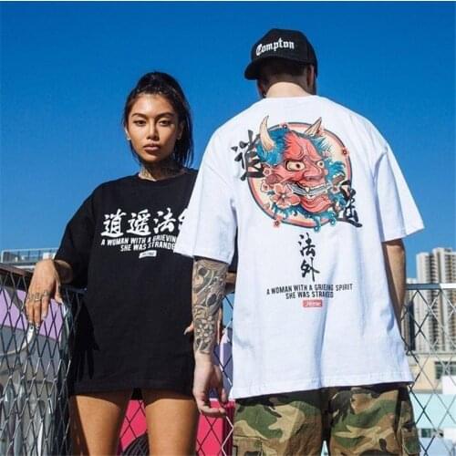 Hip Hop T Shirt Men Japan Print T-shirt Harajuku Tshirt Streetwear Casual Short Sleeve Summer Tops Cool Devil Printed T Shirt