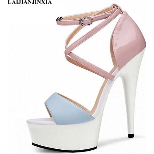 LAIJIANJINXIA NEW Ankle Strap Summer Shoes Women Sandals White High Heels Platform Shoes Fetish Heels Ladies Shoes