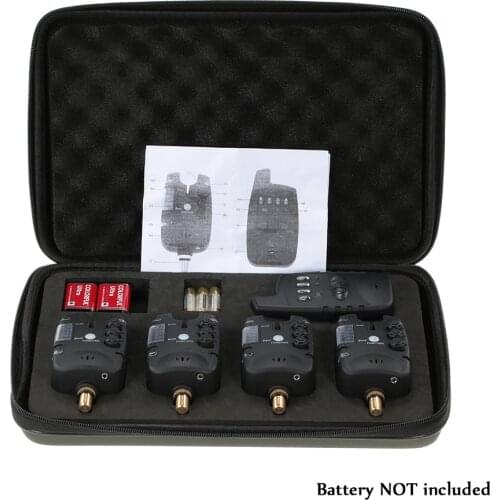 Lixada Wireless Fishing Alarm Set 4 Fishing Bite Alarms + 1 Receiver in Case LED Carp Fishing Alert