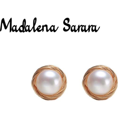 MADALENA SARARA 8-9mm Freshwater Pearl Handcraft Braid Women Earrings High Quality S925 Needle