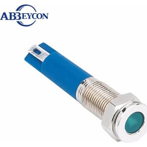 8mm metal 110VAC led light illuminated indicator flat round street garden warning light 2pins 220V 12V 24V Blue green white