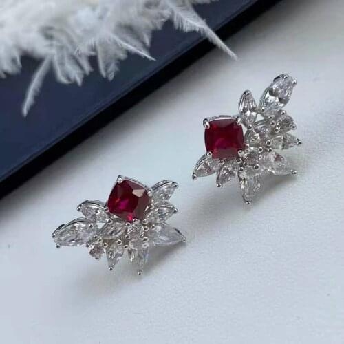 Fashion Ruby AAA Cubic Zircon White Needle Big Water Drop 925 Sterling Silver Pendant Jewelry Earrings For Woman Wedding Gifts