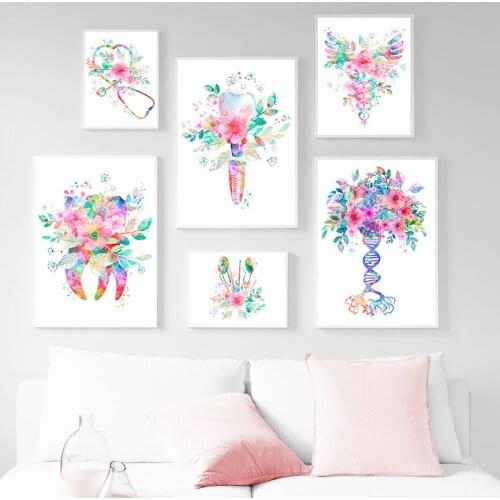 Colorful Flowers Tooth Wall Art Canvas Painting Nordic Posters And Prints Anatomy Medicine Pictures For Living Room Decoration