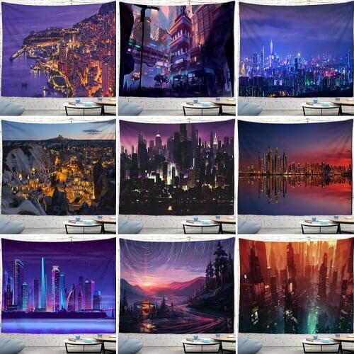 City Night Scene Printed Large Wall Tapestry Cyberpunks Hippie Wall Hanging Bohemian Wall Tapestries Mandala Wall Art Decor