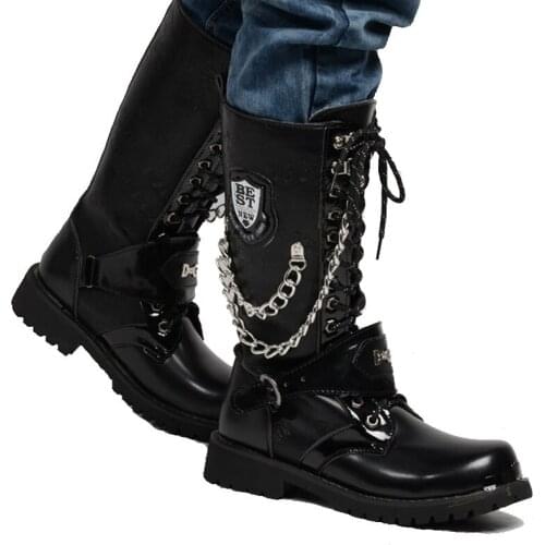 New fashion leather motorcycle bootsr Work Boots Military Combat Boots Gothic Skull Punk Martin Boots Desert boots45