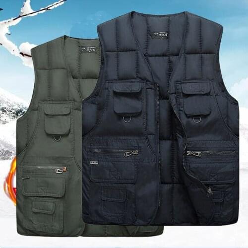 Autumn Winter Mens Warm Thick Multi-pockets Vest Male Outdoor Riding Fishing Hiking Camping Windproof Sleeveless Waistcoat 4XL
