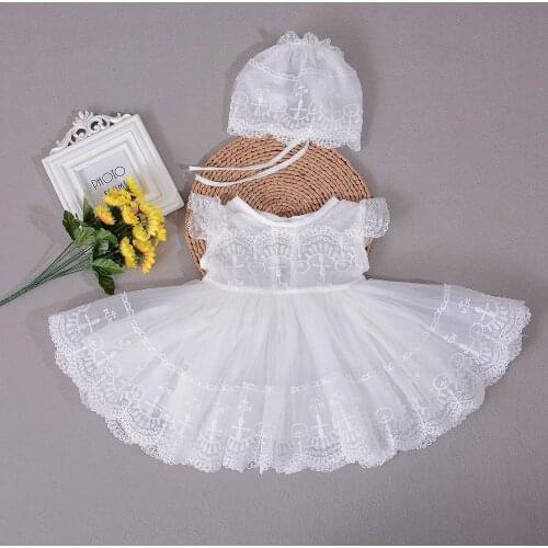 Newborn Little Girls Christening Baptism Dress&Hat Set baby girl clothes dresses 1 year birthday Kids dress White Red Clothing