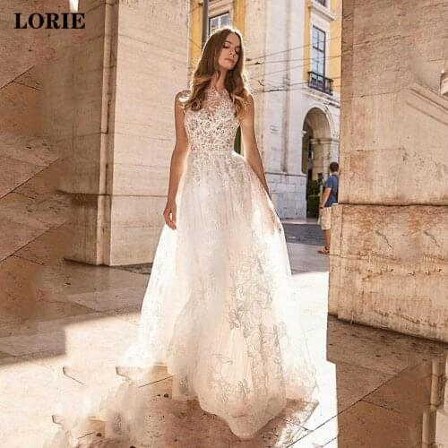 LORIE Beach Lace Wedding Dress Princess Bride Gowns Vestidos de novia Backless Boho Bride Wedding Gowns