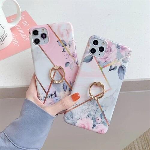 Luxury electroplating geometric flowers Phone Case For iPhone 11 Pro Max 7 8 Plus SE XR XS Max With ring bracket back cover capa