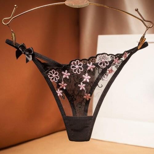 Sexy Floral Thongs Womes Panties See Through Porno Lingerie Sexy G-String Underwear Low Waist Temptation Underpant Erotic