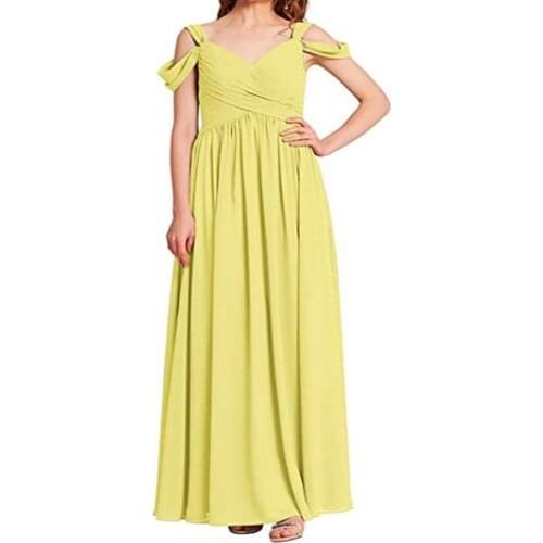 YNQNFS fold chiffon bridesmaid dress sweetheart collar sunny yellow long simple formal occasion dress suitable for wedding party