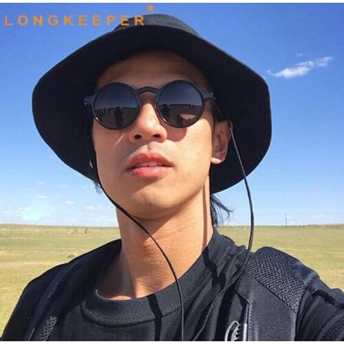 LongKeeper Retro Round Sunglasses Men Women Black Small Sun Glasses Ladies Driving Shades Eyewear UV400 Oculos De Sol Feminino