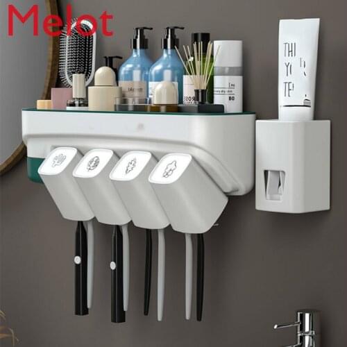 Toothbrush Rack Bathroom Mouthwash Cup Free Punch Multi-Function Suction Wall Tooth Mug Tooth-Cleaners Set Toothpaste Squeezer
