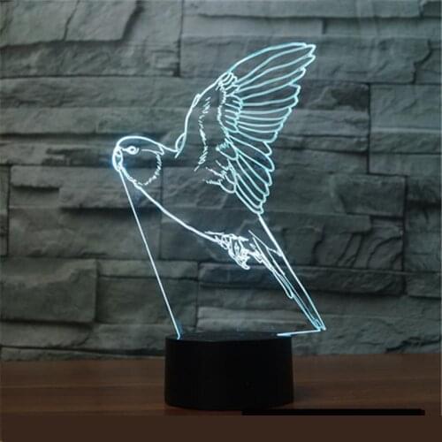 Parrot 3D Light Led Acrylic Visual Creative Touch Illusion Led Night Light 7 color change 3d Lamp Lovely cartoon childrens toys