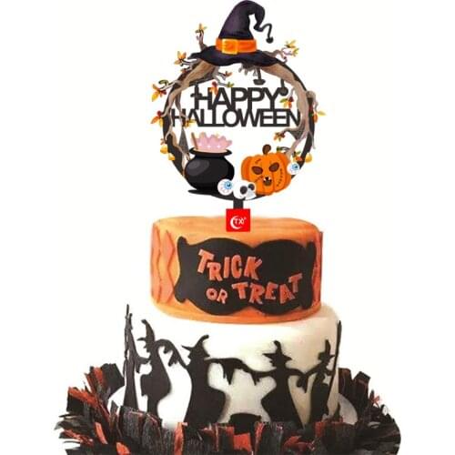 Pumpkin Lantern Happy Halloween Acrylic Color Cake Toppers Witch Skeleton Baking Cake Toppers for Halloween Party Cake Decor New