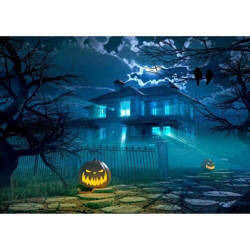 Halloween Pumpkin Hauted House Moonlight Photography Backdrop Vinyl Photo Studio Background for Children Baby Shower Photocall