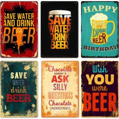 Vintage Tin Metal Sign Save Water Drink Beer Dont Grow Up Wall Sticker Decorative Plaque Retro Pub Bar Kitchen Decor Plate Decor