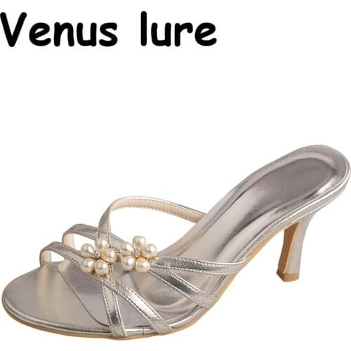 Wedopus 8CM Grey Heels for Women Shoes Sandals Wedding with Pearls