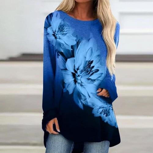 Round Neck Women Contrast Color Print Long Sleeve T-shirt for Party