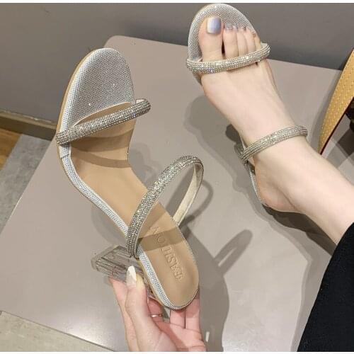 6CM/10CM High-heeled sandals and slippers women 2021 summer new style rhinestone outer wear fashion 41-42slippers ladies