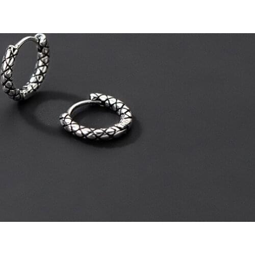 925 Sterling Silver Fashion Retro Style Thai Silver Punk Hoop Earrings For Women Girls Boys Personality Jewelry Gifts