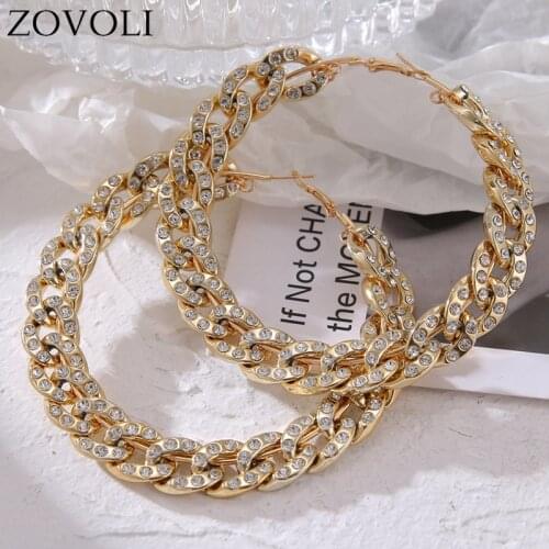 ZOVOLI Crystal Oversize Big Chain Hoop Earrings For Women Geometric Circle Gold Silver Color Twisted Earring Jewelry Gift 2020