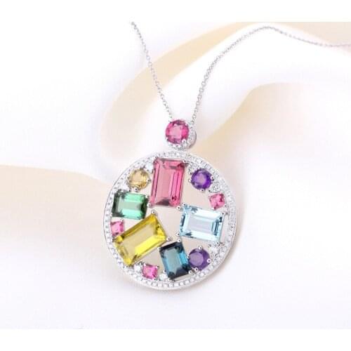 Womens S925 Silver Seven Color AAA Zircon Gemstone Pendant with 45 Cm Necklace Engagement Wedding Gift Jewelry