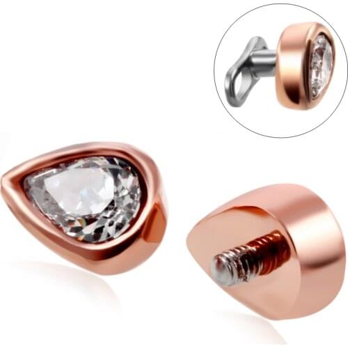 1PC Steel Rose Gold Crystal Micro Dermal Anchor Top Drop Gem Dermal Top Skin Diver Surface Piercings Hide Top Sexy Body Jewelry