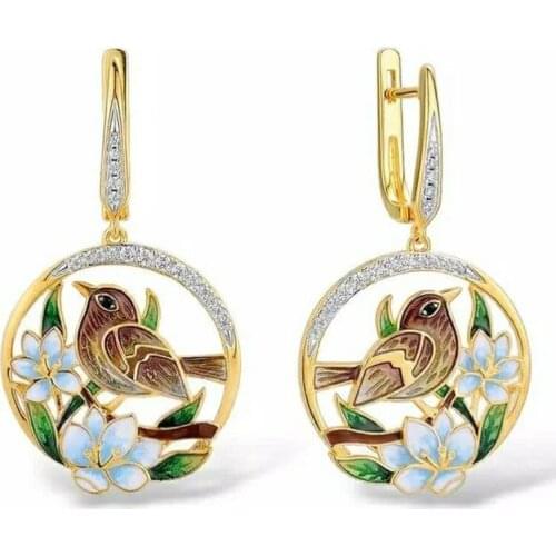 2021 Fashion Women Earrings Jewelry Accessories Anniversary Engagement Gift Vintage Bird Flower Pendant Earrings For Women